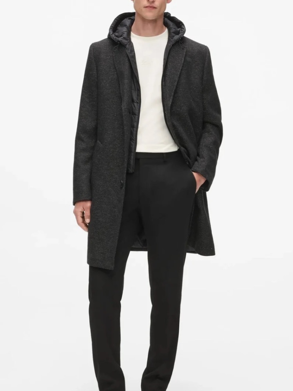 Karl Lagerfeld Wool Cashmere Mid-Length Overcoat w/detachable bib + hood